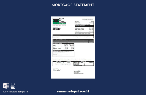 stile verificato modello di estratto conto del mutuo bancario della Benin Bank o